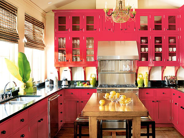 red kitchen cabinets 